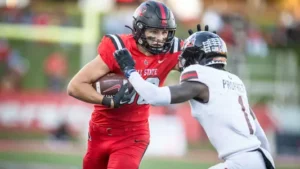 New University of Houston tight end Tanner Koziol is a physical force who can overpower smaller defensive backs.