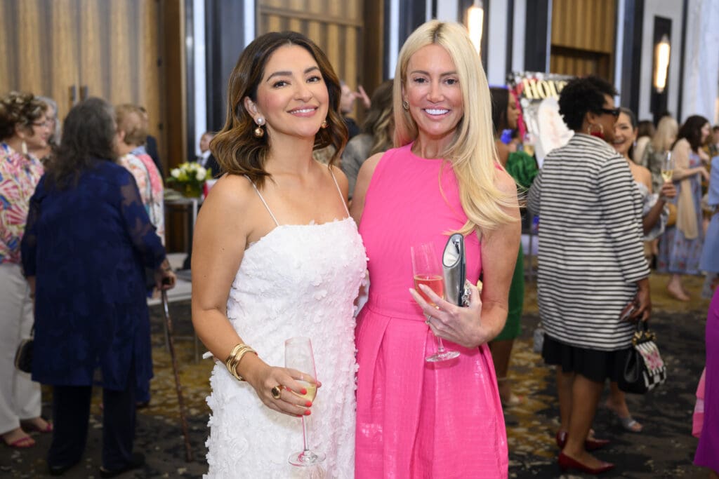 Maria Lausell, Dawn Huber at the PaperCity Philanthropy in Fashion Best Dressed Luncheon (Photo by Michelle Watson, catchlightgroup.com)