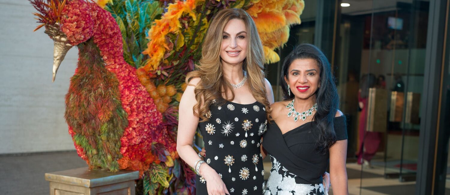 Brigitte Kalai, Farida Abjani meet the firebird at the Houston Symphony Opening Night gala. (Photo by Daniel Ortiz)