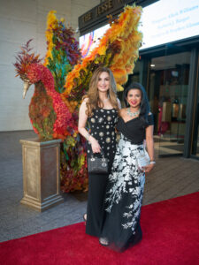 Brigitte Kalai, Farida Abjani meet the firebird at the Houston Symphony Opening Night gala. (Photo by Daniel Ortiz)