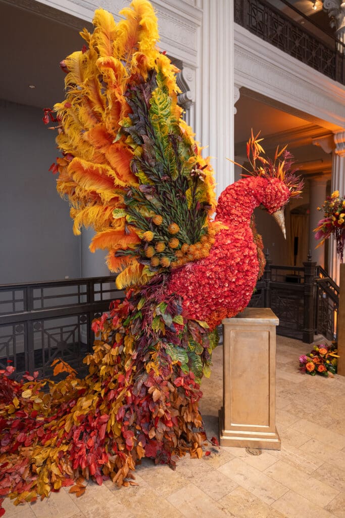 The floral 'Firebird" at the Houston Symphony's 2025 Opening Night Concert & Gala. (Photo by Daniel Ortiz)