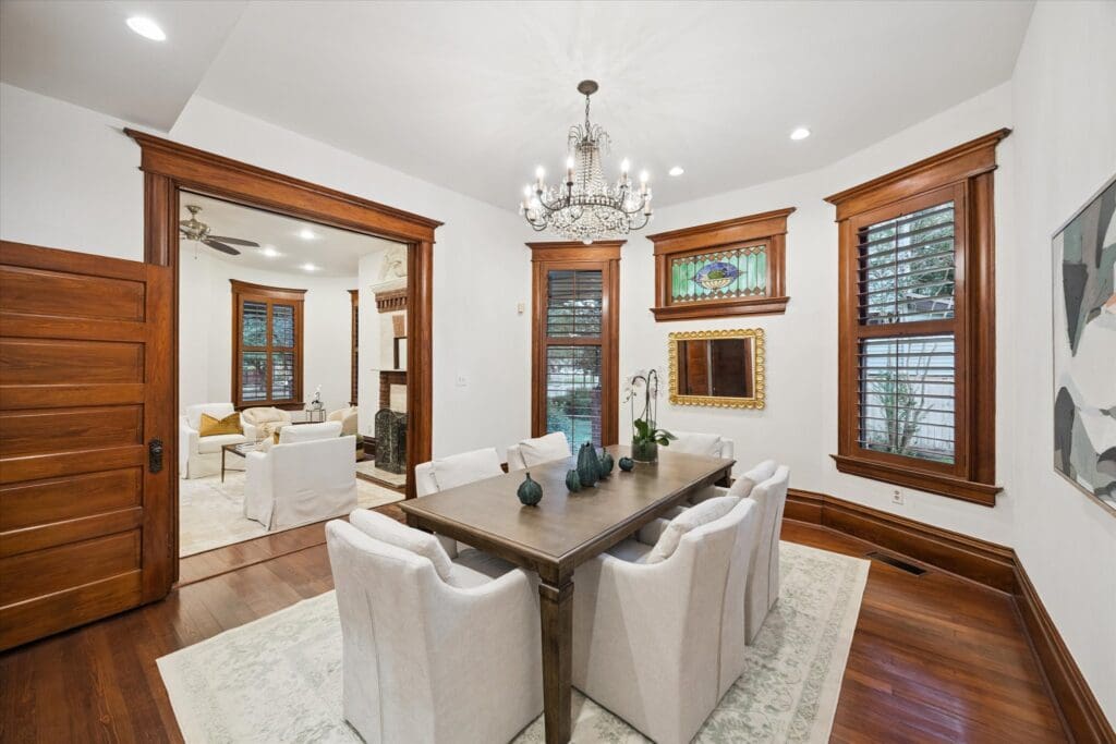 The dining room at  1011 Heights Blvd. opens off of the living room. (Photo by TK Images)