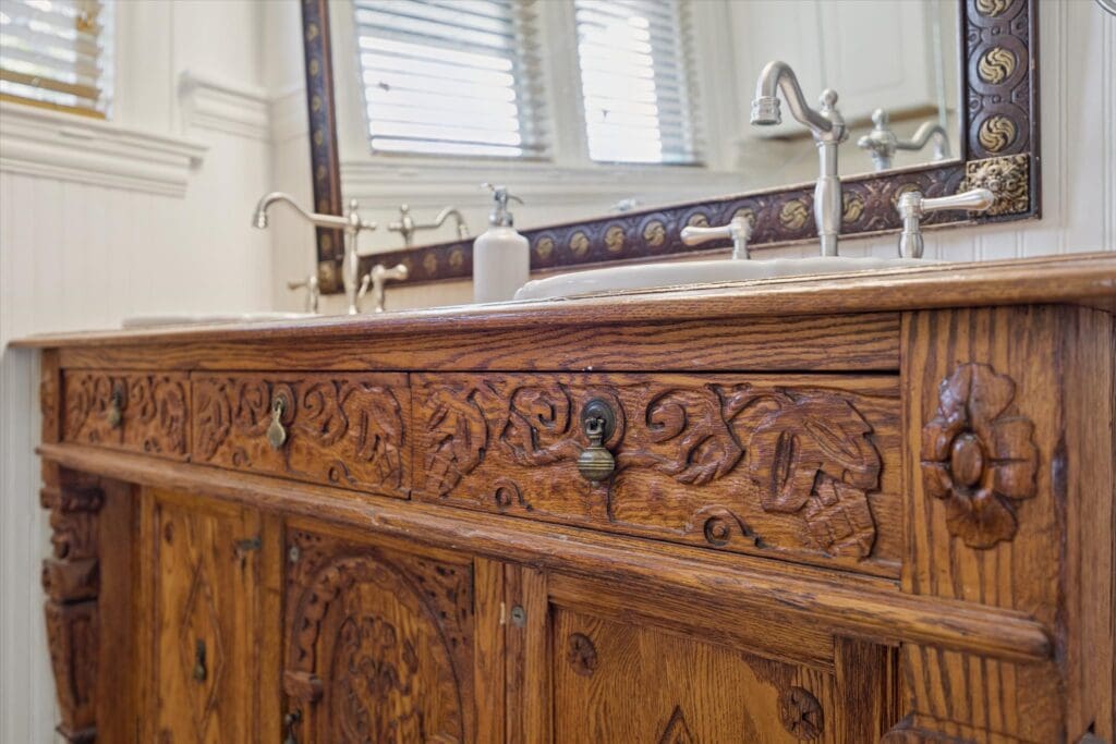 Beautiful wood detailing even in the bathrooms at 1011 Heights Blvd. (Photo by TK Images)