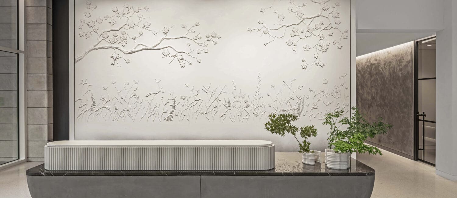 2811 Maple lobby with custom artwork by Brandon Mike; Image by Eric Laignel