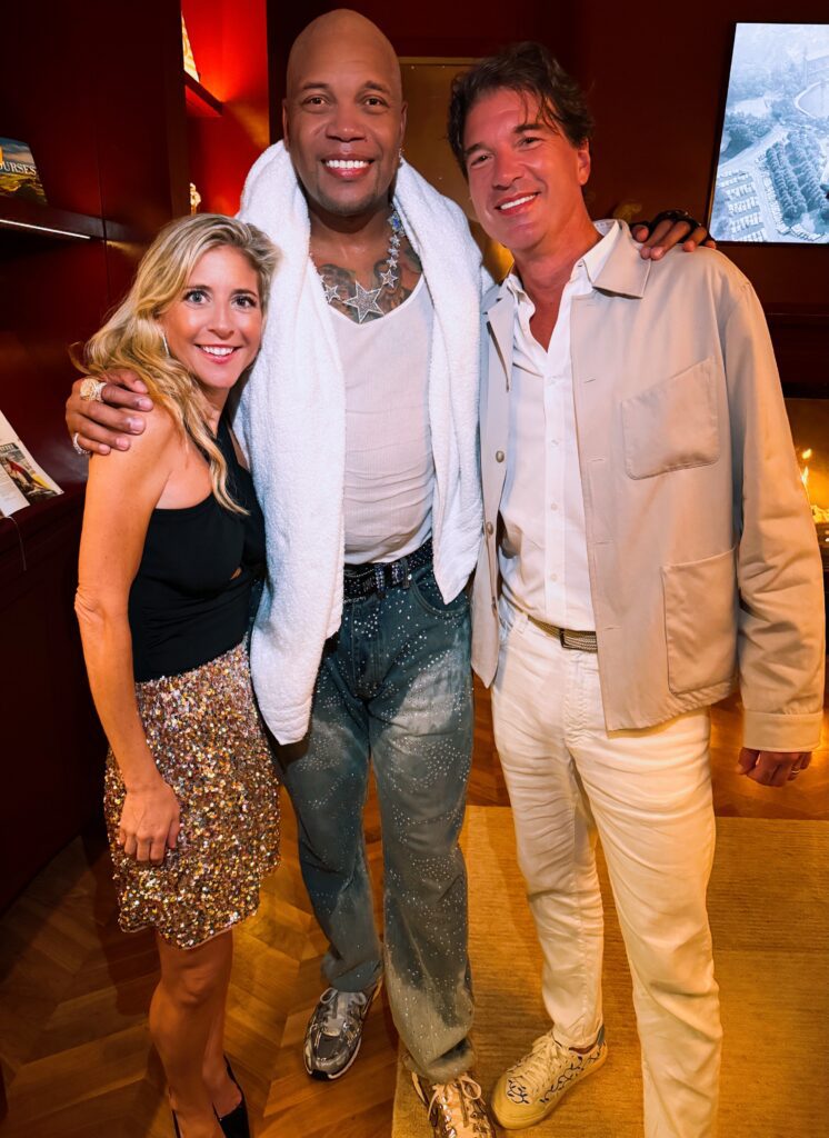 Park House programming director Diana Fisher, co-owner Brady Wood, Flo Rida at Park House's Members Welcome Back Party (Photo by Jacob Power)