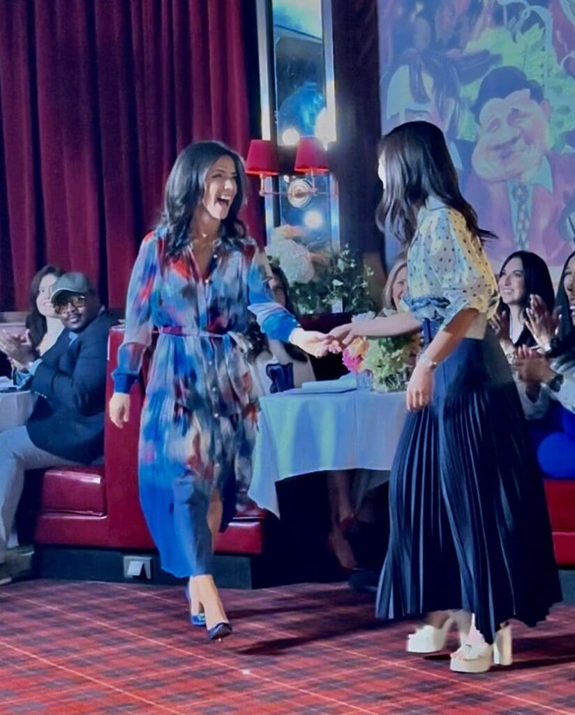 Houston Texans Foundation vice president Hannah McNair and designer Christy Lynn Lee at the Drake's Hollywood luncheon unveiling a unique fashion partnership. 