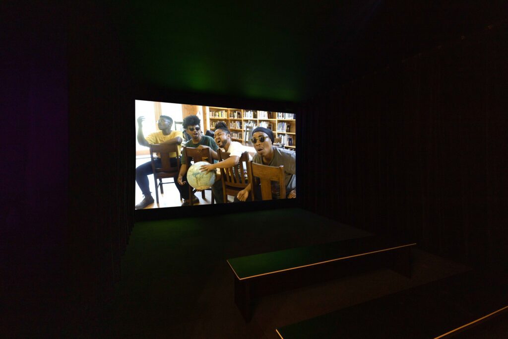 A D'Talentz short film featuring Boyz II Men's song "End of the Road" in the cinema room. (Courtesy Contemporary Arts Museum Houston)