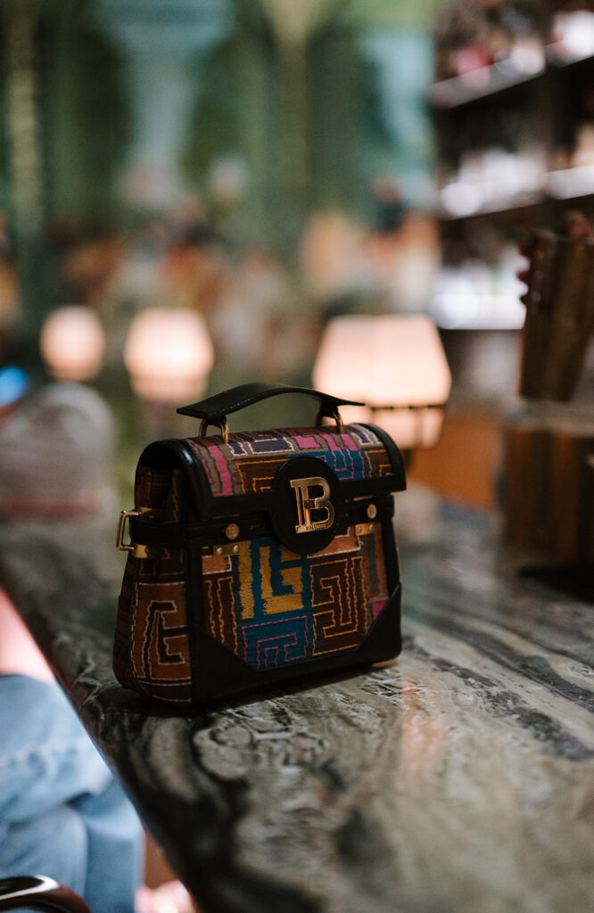 A fabulous Balmain bag carried at the brand's celebratory dinner at The Marigold Club (Photo by Rachel Taylor)