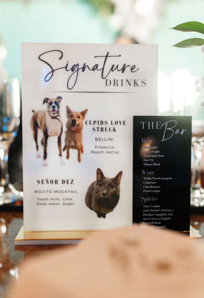 The cocktail and mocktail menu had a nod to notable family pets. (Photo by Martin Hernandez Photography)