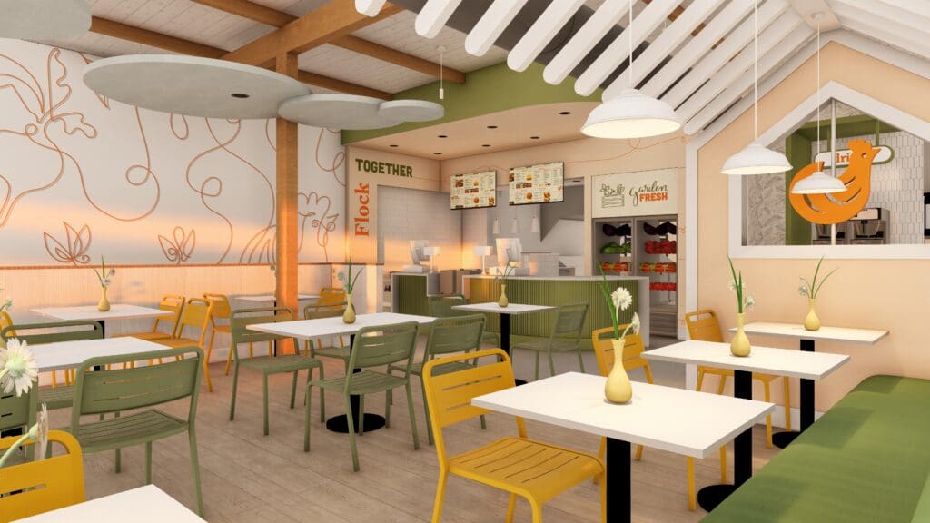 Led by Plan B Group, the design of Flock & Fresh is "a modern aesthetic with a soft, feminine sensibility." (Rendering courtesy of Plan B Group)