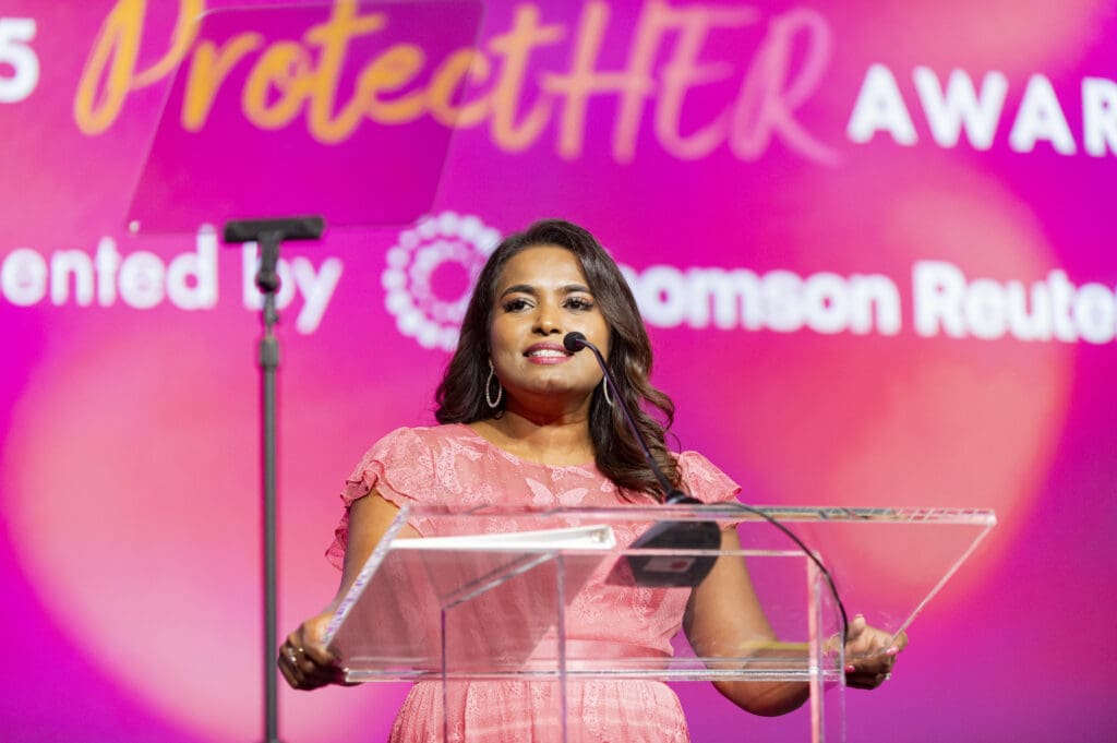 Priya Murphy, Chief Development Officer for NFNL, presents ProtectHER Awards (Photo by Tamytha Cameron and Celeste Cass)