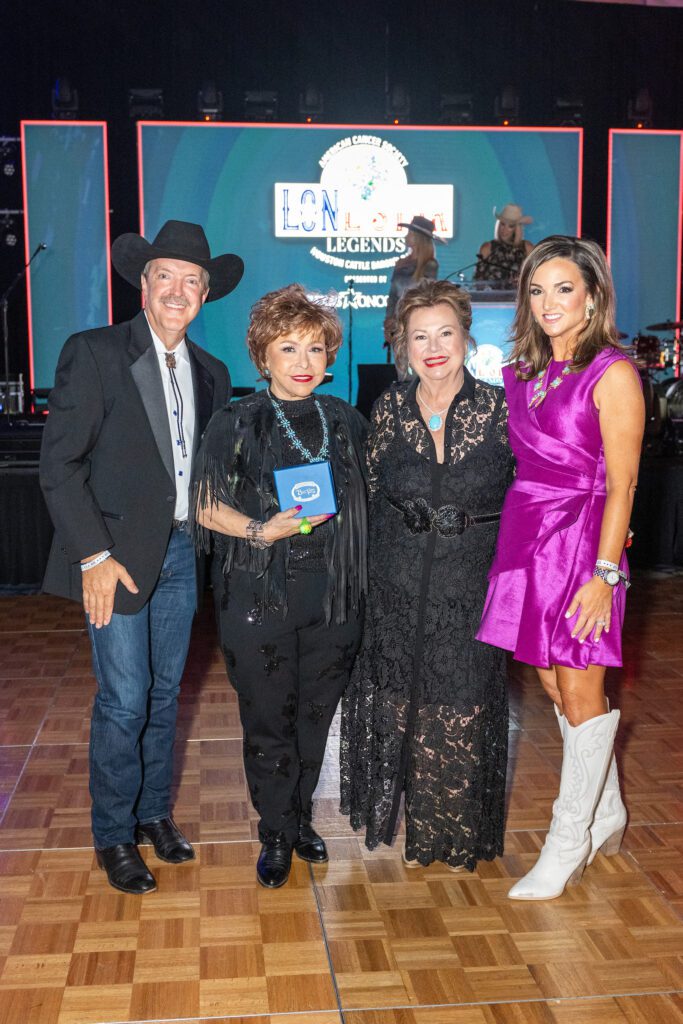 Philip Royalty & Trini Mendenhall-Royalty, Robin Klaes, Jenny Todd at the Houston Cattle Baron's Ball. (Photo by Jacob Power)
