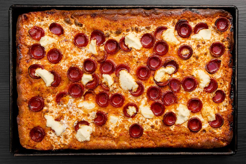 The Naughty Pie at Prince St. Pizza is a favorite with spicy vodka sauce, ricotta, mozzarella, hot honey, and pepperoni. (Courtesy)