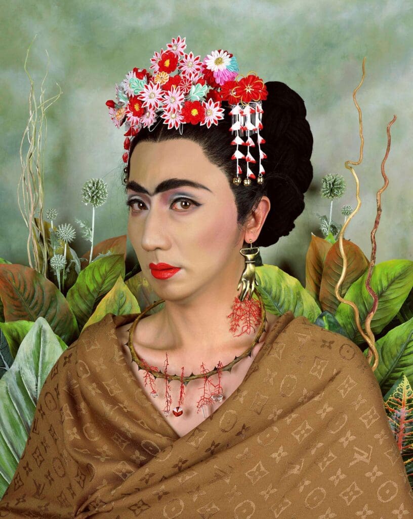 Yasumasa Morimura's "An Inner Dialogue with Frida Kahlo (Hand-Shaped Earring)," 2010, at the Museum of Fine Arts, Houston (©Yasumasa Morimura, courtesy of the artist and Luhring Augustine, New York)