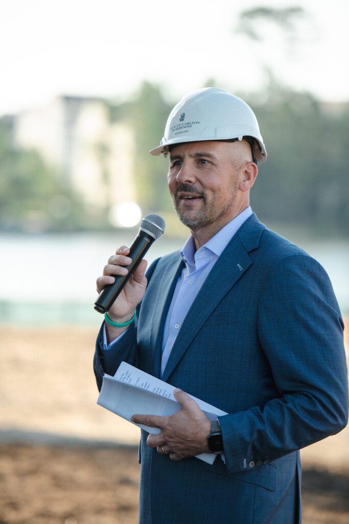 Howard Hughes CEO David O'Reilly spoke at the "topping out" ceremony at The Ritz-Carlton Residences, The Woodlands. (Photo courtesy Howard Hughes Corp.)