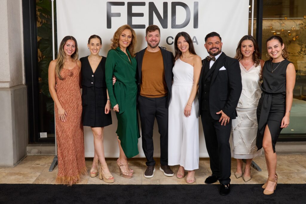 Debby Calles, Maria Suarez, Carla Munoz, Roger Leal Martinier, Leah Moghabghab, Emmanual Leventis, Gabby Aguirre at the Fendi Casa launch as CAM Studio (Charlie Horse Photography)
