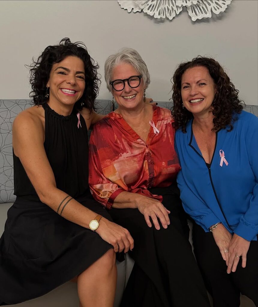 Artists Abigail Gomez, Doni Langlois and Annette Palmer come together at the dedication of the Melissa Preston Breast Center at Memorial Hermann The Woodlands. (Photo courtesy of Charbonneau Interiors)