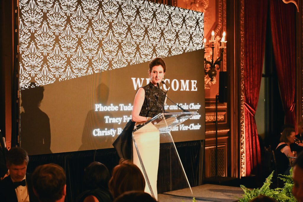 Phoebe Tudor, National Trust for Historic Preservation board chair and gala chair, addresses  guests at the nonprofit's 75th anniversary gala 