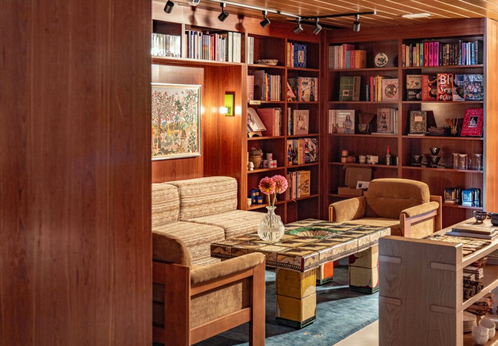 Enjoy a coffee and pastry at the in-store cafe, which includes a nook to read or lounge. (Photo by Elizabeth Lavin)