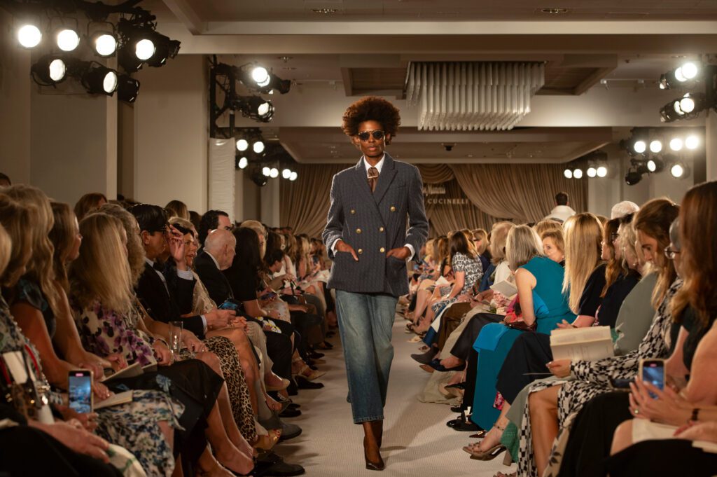 A model showcasing a fall look from Brunello Cucinelli (Photo by Tamytha Cameron)