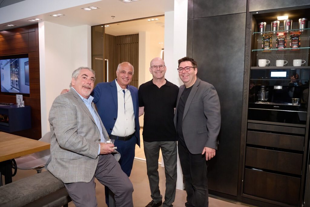 Michael Soltoff, Moshe Even, Steven Goodman, Evan Soltoff at AIA Houston Home Tour Appreciation Party  (Photo by Charlie Ewing)