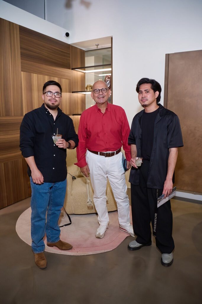 Aldo Lopez, Pauli Obeid, Angelo Iniwan at AIA Houston Home Tour Appreciation Party  (Photo by Charlie Ewing)