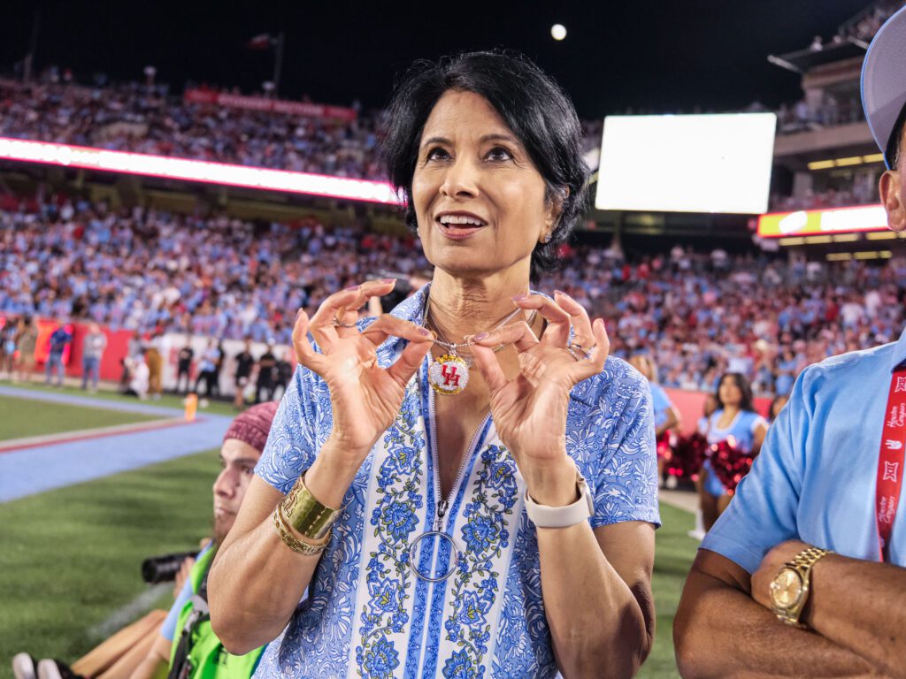 University of Houston chancellor Renu Khator also brings plenty of school spirit. (Photo by F. Carter Smith)