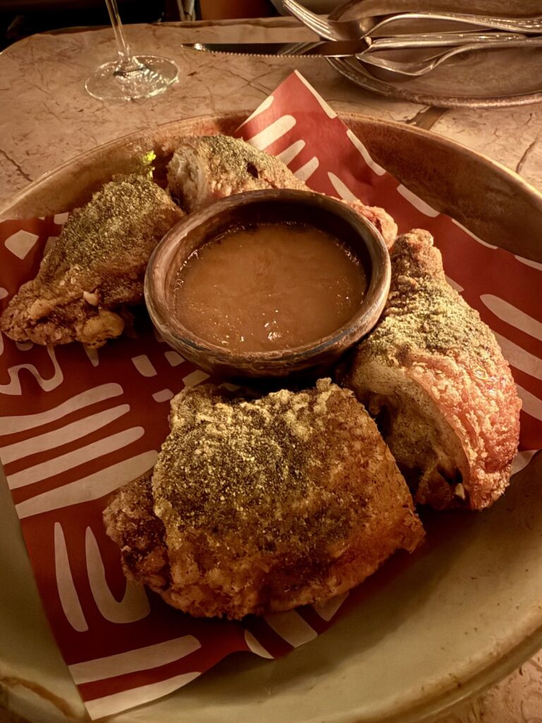 The fried chicken legs at Si! Mon pair well with the Argyle Blanc de Blancs.