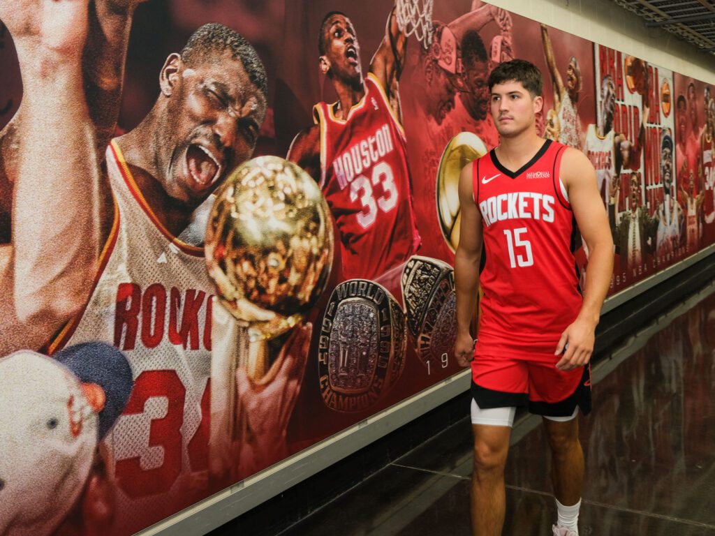 Second-year Rockets gyard Reed Sheppard knows his veteran teammates are counting on him. (Photo by F. Carter Smith)