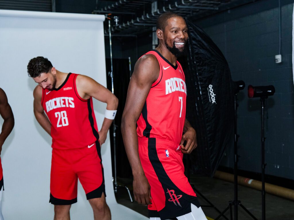Alperen Sengun and Kevin Durant knows this Houston Rockets team is full of options. (Photo by F. Carter Smith)