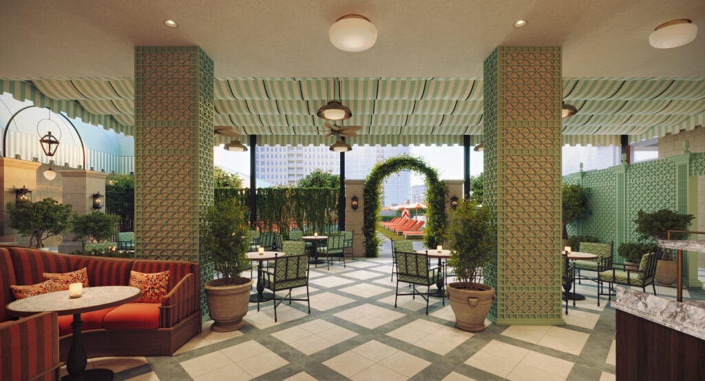 The Stoneleigh's transformation will include a reimagined pool and terrace. (Rendering courtesy of Fettle)