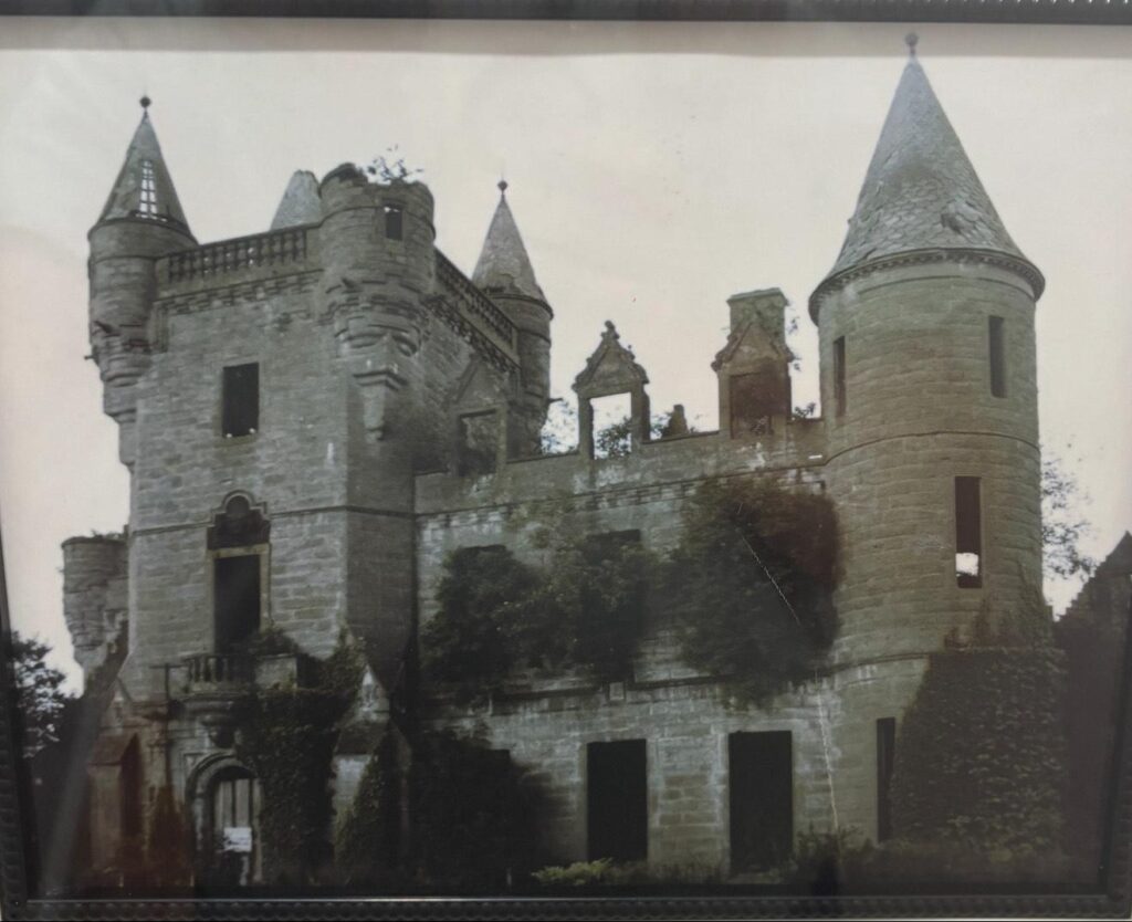 Now a picturesque ruin north of Glasgow, Buchanan Castle once served as the ancestral home of the de Bullet family. Its weathered turrets and Gothic arches inspired the Fort Worth estate’s distinctive design on the shores of Eagle Mountain Lake. (Courtesy)