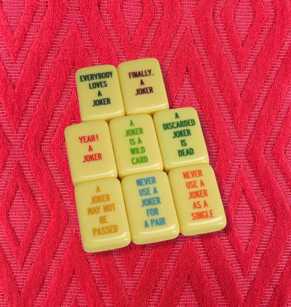 The eight jokers include a variety of saying that all mahjong players have said.