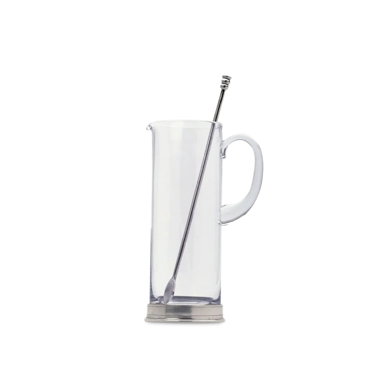 This glass and pewter martini pitcher has a pewter stirrer, for the perfect stirred martini.