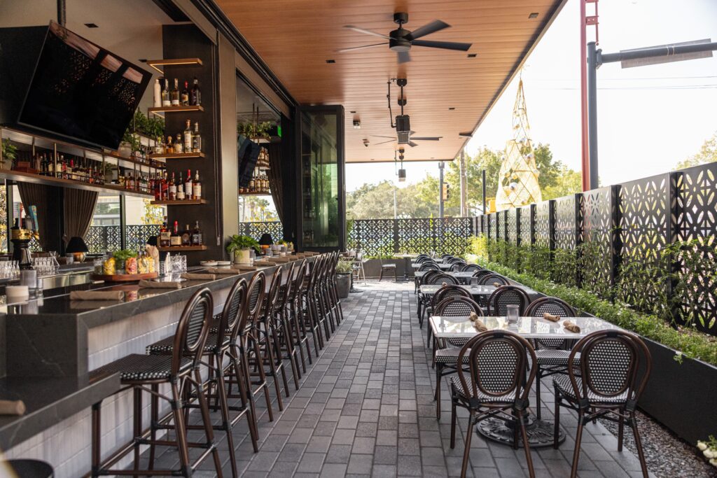The patio at the new restaurant, The Henry. The first Houston location opened this week in Memorial (700 Town and Country Blvd., Suite 2700), with plans to open another in the Uptown area next year. (Photo by Kathy Tran)