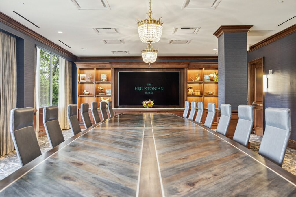 The Mahogany’s one-of-a-kind board table seats 20 guests and was handcrafted in Aransas Pass by Texas artisan H. Lancaster. (Photo by TK Images)