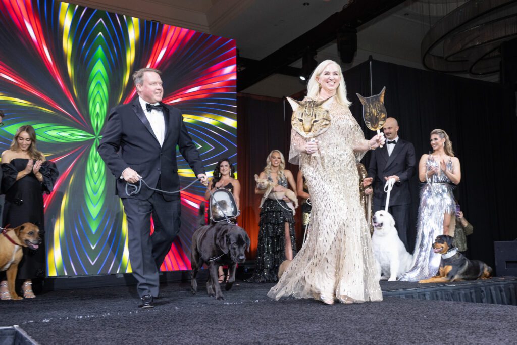Adam & Suzanne Stiles with Charlie and a photo of their cats at the Celebrity Paws gala (Photo by Jacob Power)