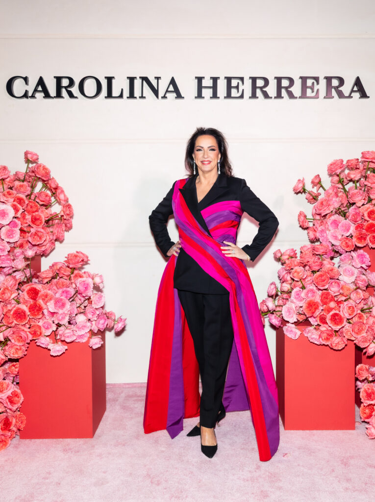 Alicia Smith wears vintage Carolina Herrera at the River Oaks District salon's grand opening celebration (Photo by Nina Hernandez)