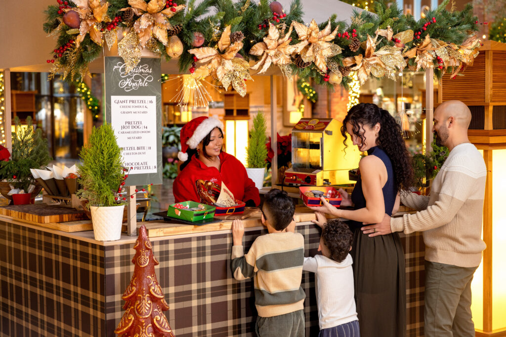 The festivities continue in the hotel’s East Atrium with a holiday train, inflatable maze, bounce house, crafts and storytime with Mrs. Claus.