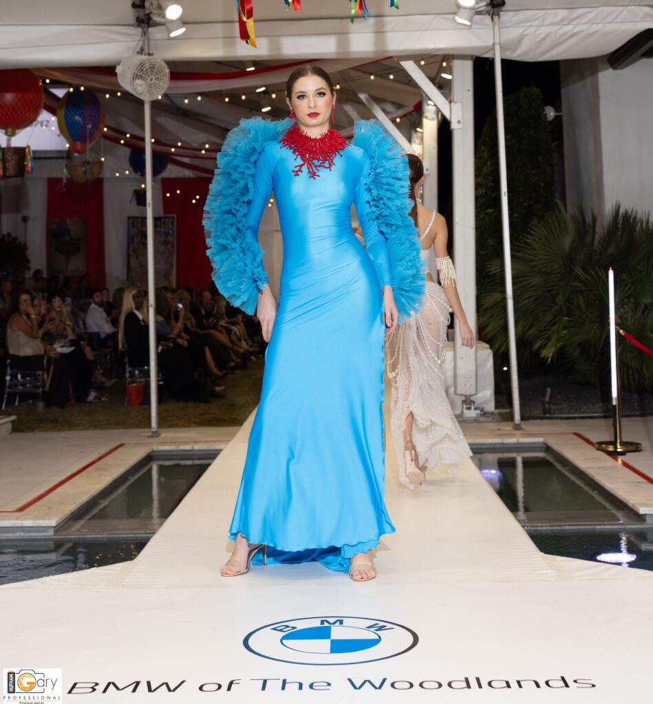 One of Isabel Lopez's creations on the runway during Fashion Woodlands. (Photo courtesy of Gary Hufham)
