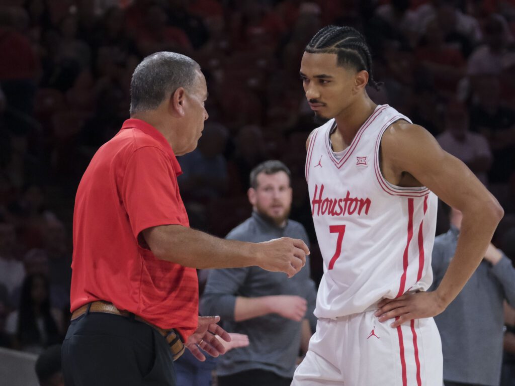 University of Houston coach Kelvin Sampson knows what Milos Uzan can do. (Photo by F. Carter Smith)