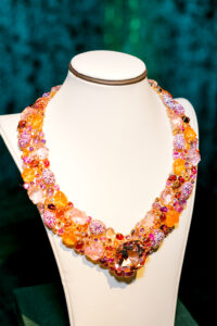 Cosmic Morganite and Mandarin Garnet Collier by Margot McKinney (Photo by Canon Sawyer, Canon Elizabeth Photography)