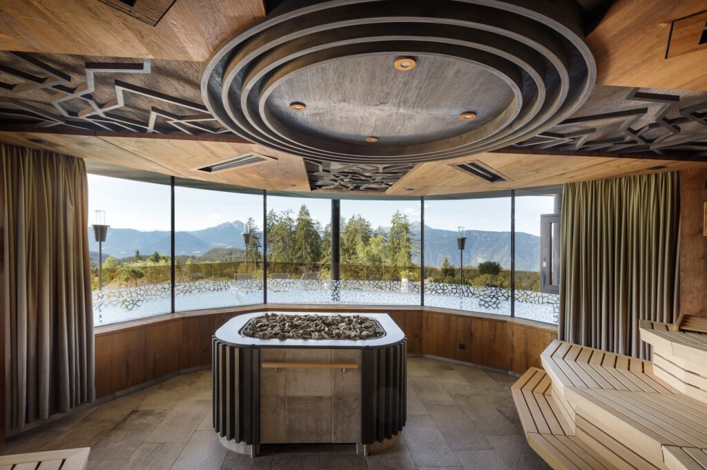 The Adults Only Spa at Chalet Mirabell boasts multiple saunas, steam rooms, cold plunges, whirl pools and cozy relaxation spaces. 