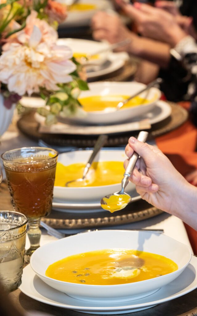 Lunch began with a roasted pumpkin soup with coconut curry crème. (Photo by George Fiala)