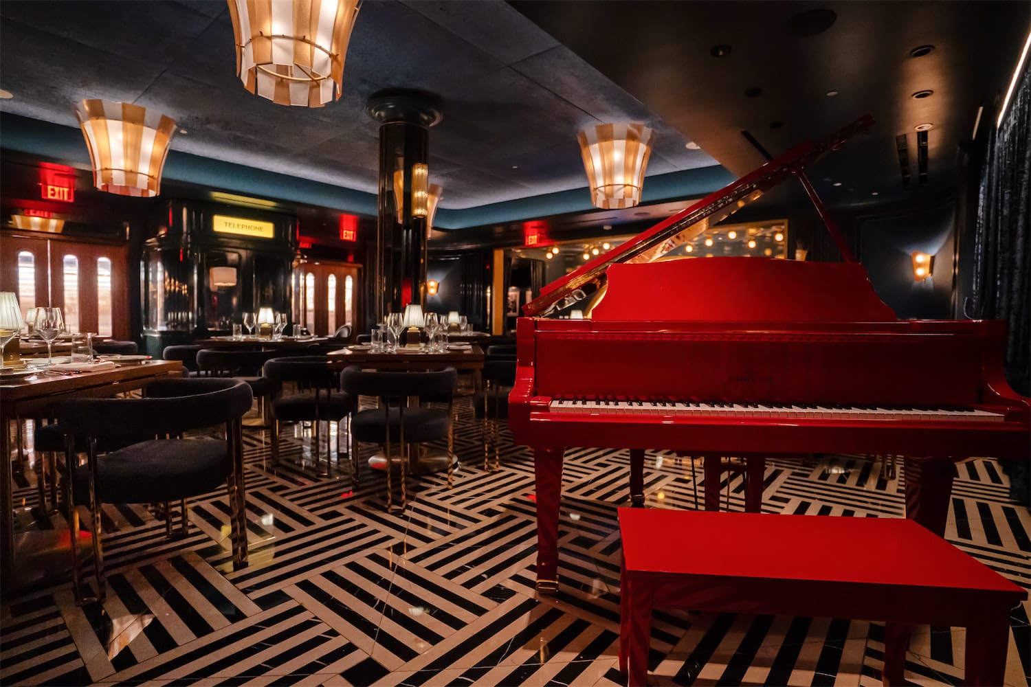 The Aria (named after Palladino’s daughter) is a private event space centered around a grand piano and stage for live programming.