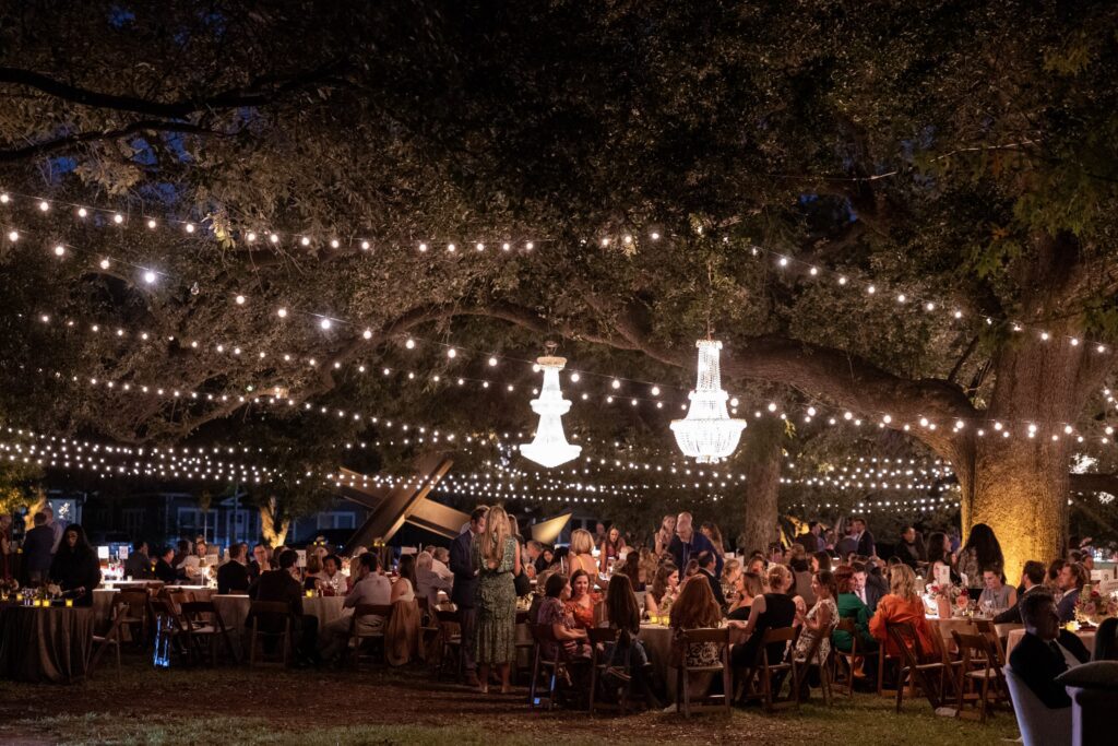 Glowing chandeliers at the Menil Collection's Party in the Park (Photo by Jenny Antill Clifton)