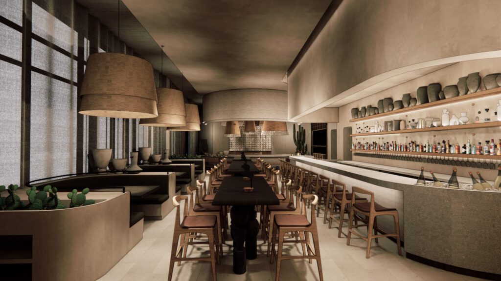 Set to open this December, Puerto Cocina & Bar is a seafood-forward concept from Gerado Barrera and Mauricio Gallegos. (Rendering courtesy of Puerto Cocina & Bar/Coeval Studio)