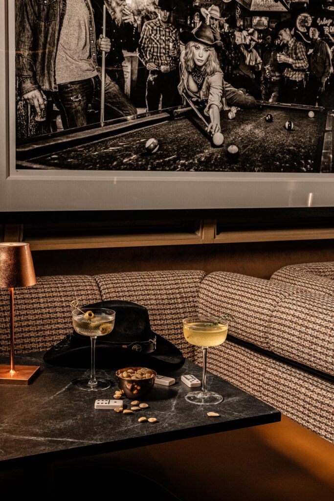 The Elmore Hotel’s Social Outlaw pairs moody lighting with bold Western-inspired design. (Courtesy)