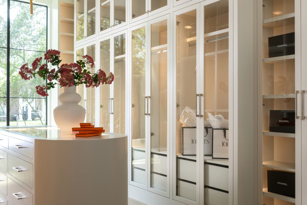 The masterful primary closet at the re-imagined 11606 Blalock Lane (Photo by Laurie Perez)
