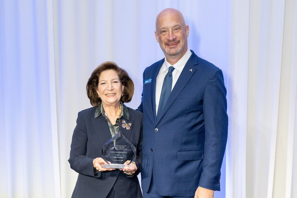 Honoree Linda Lait Burger, HMH CEO Gary Weisserman at Holocaust Museum Houston 'Guardian of the Human Spirit Luncheon' (Photo by Jacob Power)